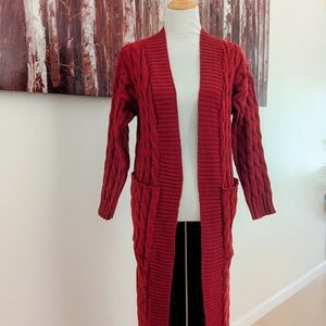 Elegant Red Open Front Cardigan